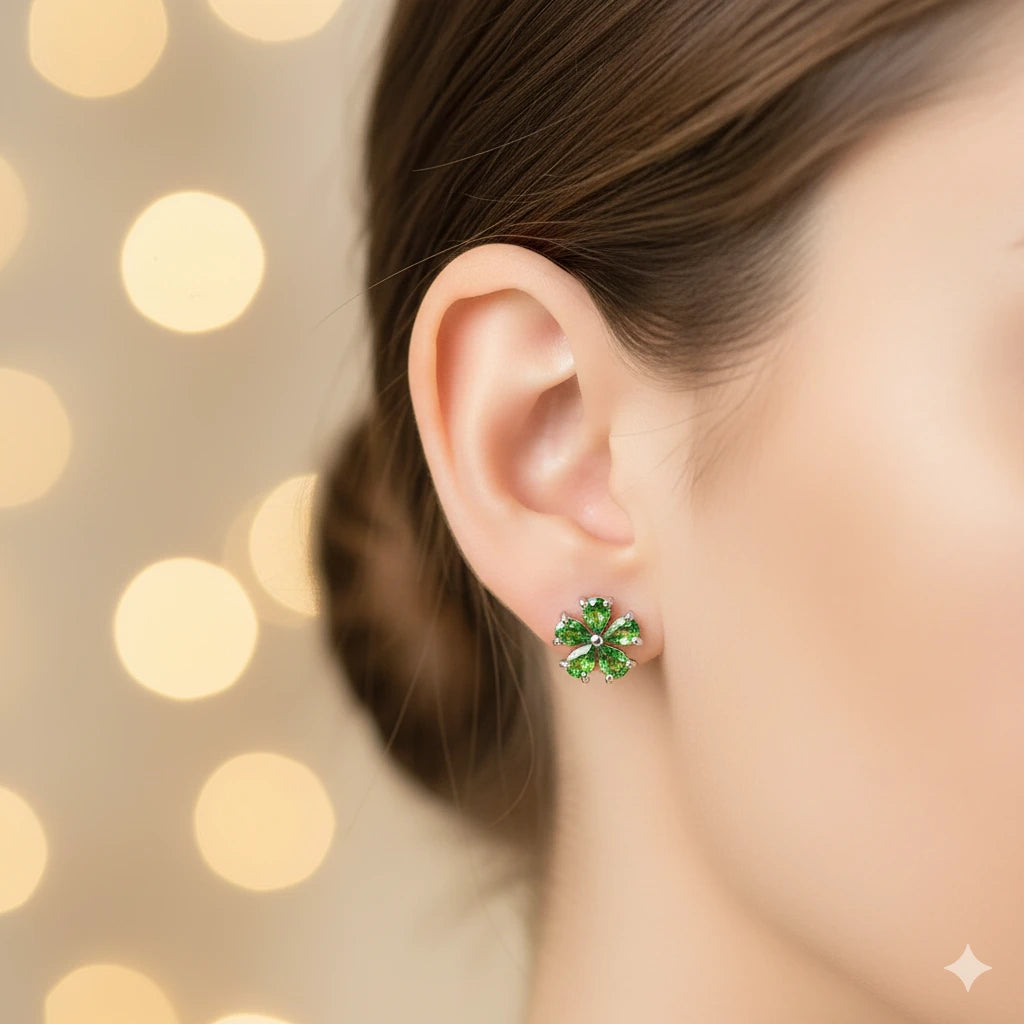 Sterling Silver Earring Studs with Chrome diopside 1.61 CT.TW