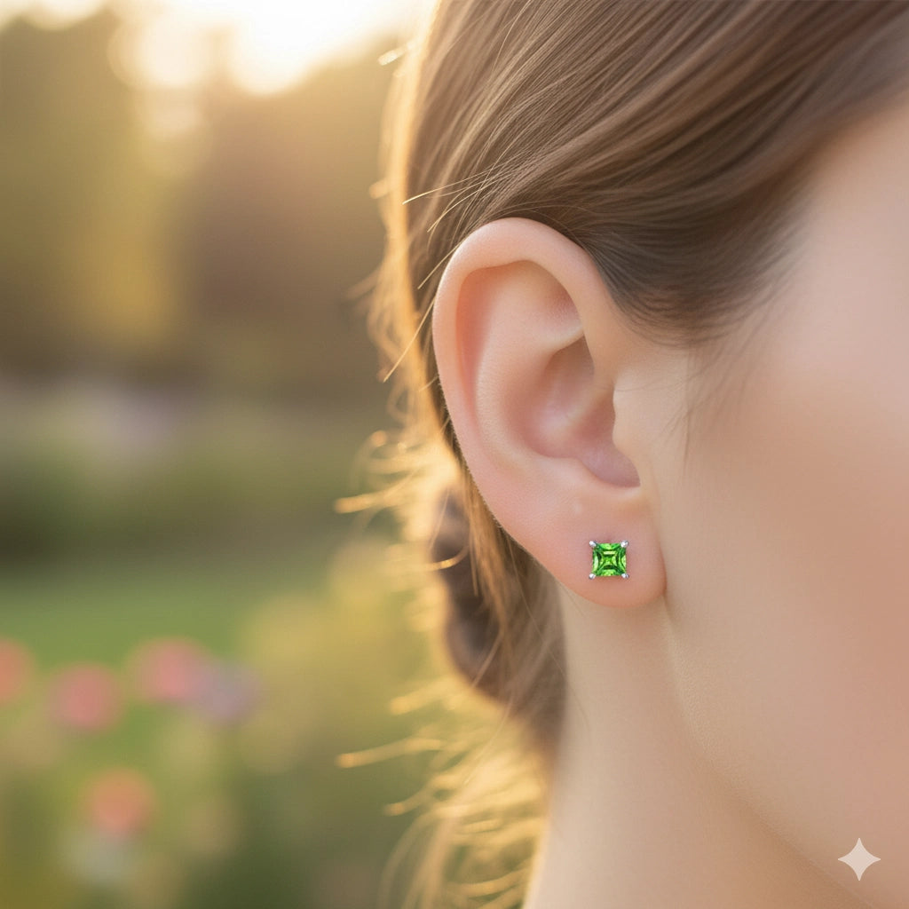 Sterling Silver Earring Studs with Chrome diopside 0.72 CT.TW