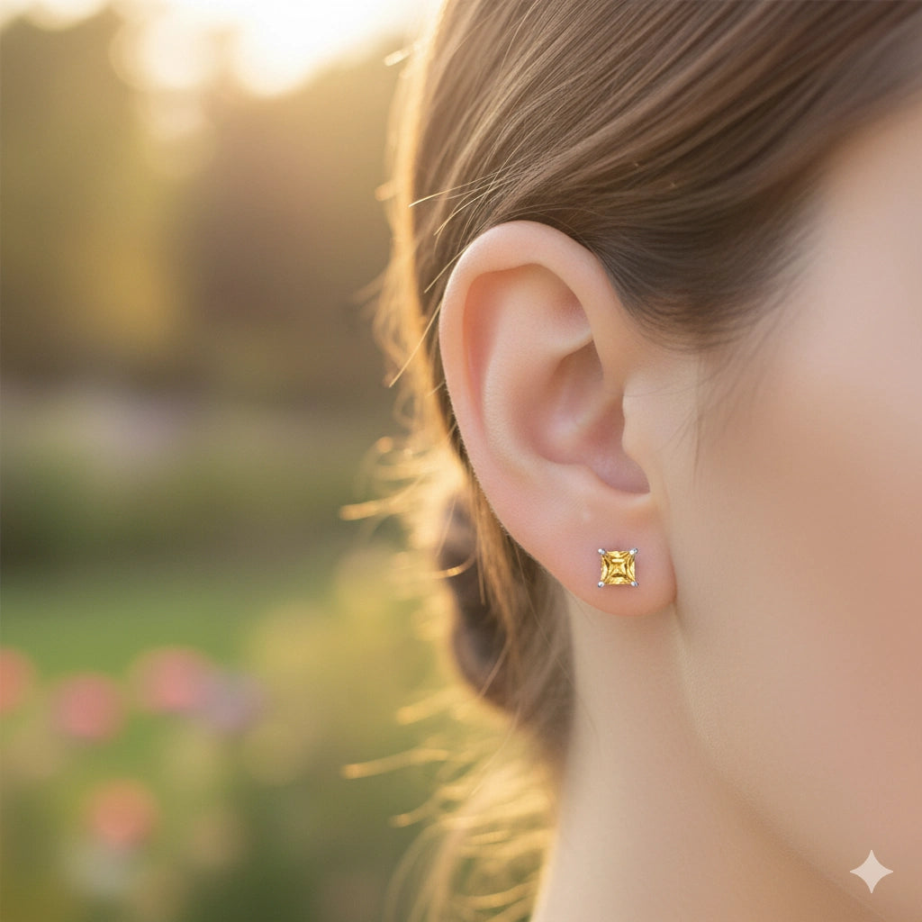 Sterling Silver Earring Studs with Citrine 2.06 CT.TW
