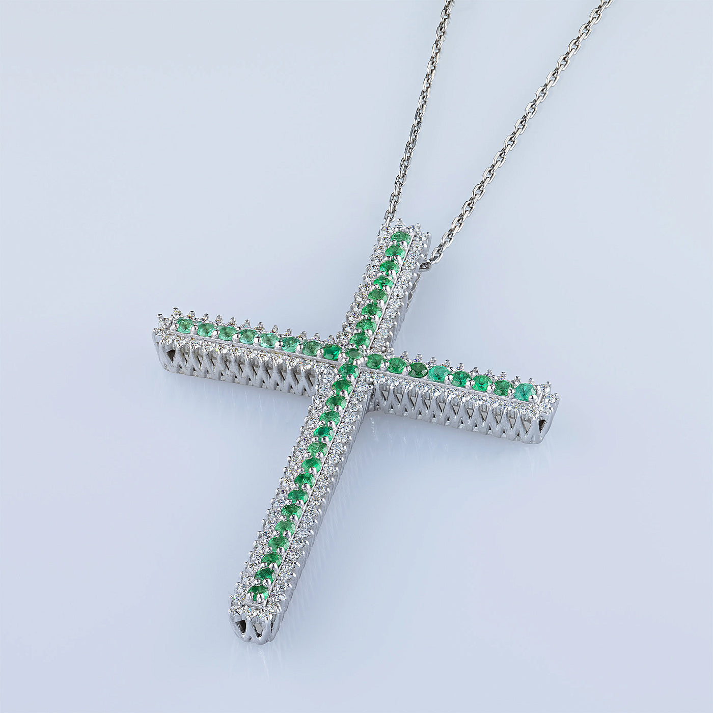 14K White Gold Pendant with Emerald and Lab-Created Diamonds 1.23 CT.TW