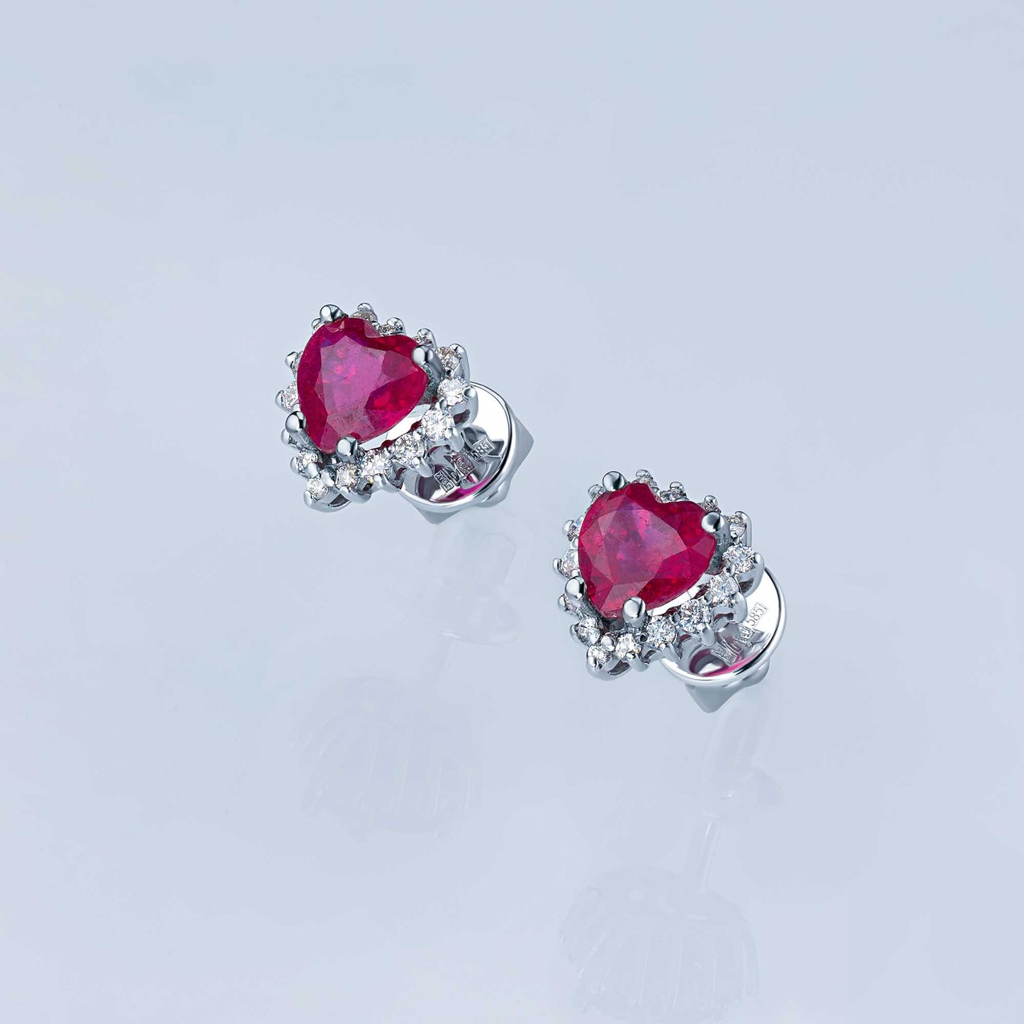 14K White Gold Earring Studs with Ruby grace and Lab-Created Diamonds 8.180 CT.TW