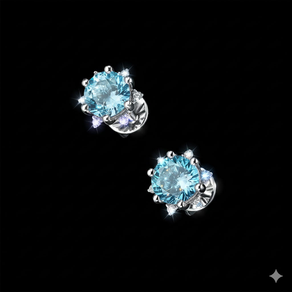 14K White Gold Earring Studs with Topaz and Lab-Created Diamonds 1.130 CT.TW