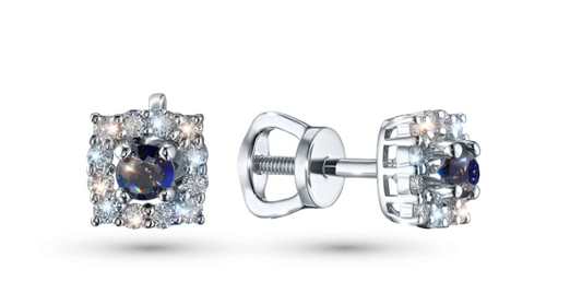 Sterling Silver Earring Studs with Sapphire and Lab-Created Diamonds 0.61 CT.TW