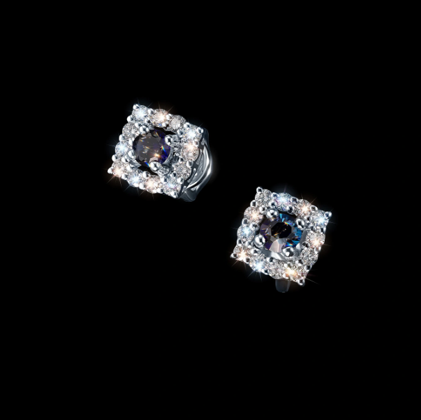 Sterling Silver Earring Studs with Sapphire and Lab-Created Diamonds 0.61 CT.TW