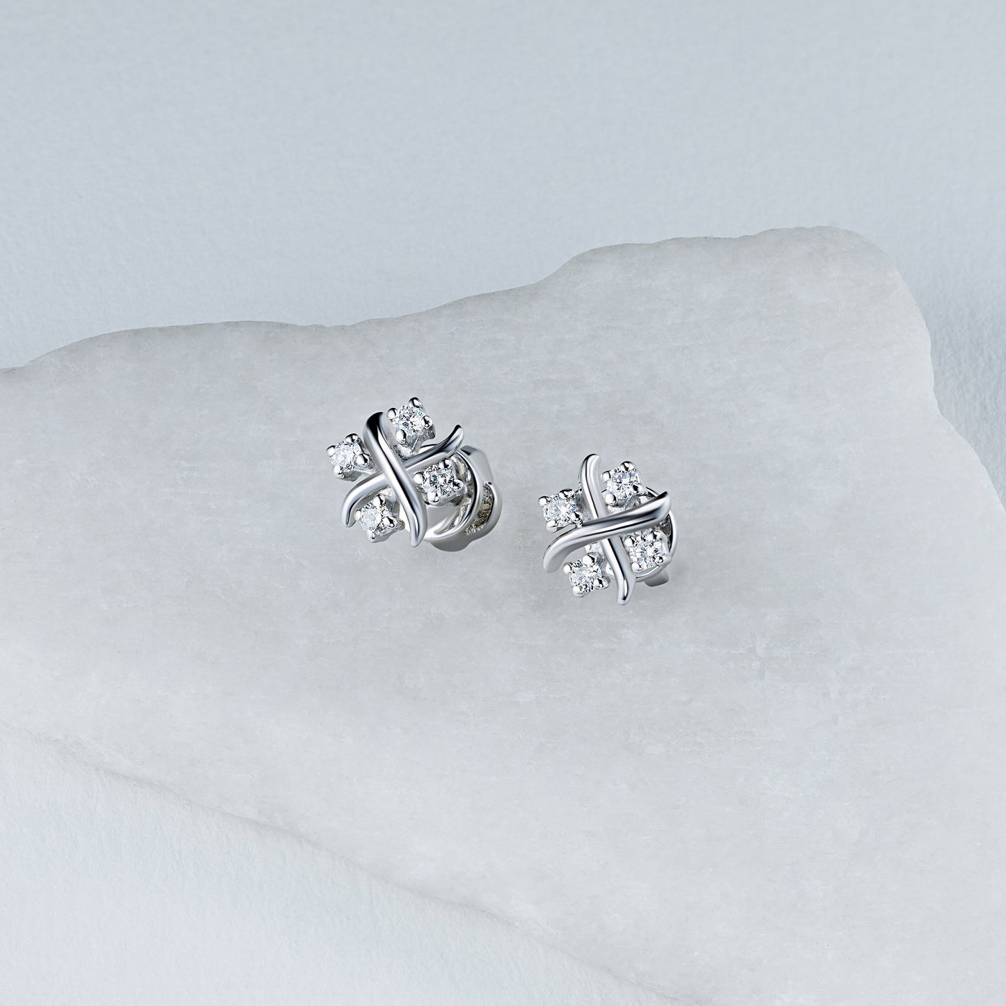 14K White-yellow Gold Earring Studs with Lab-Created Diamonds 0.160 CT.TW