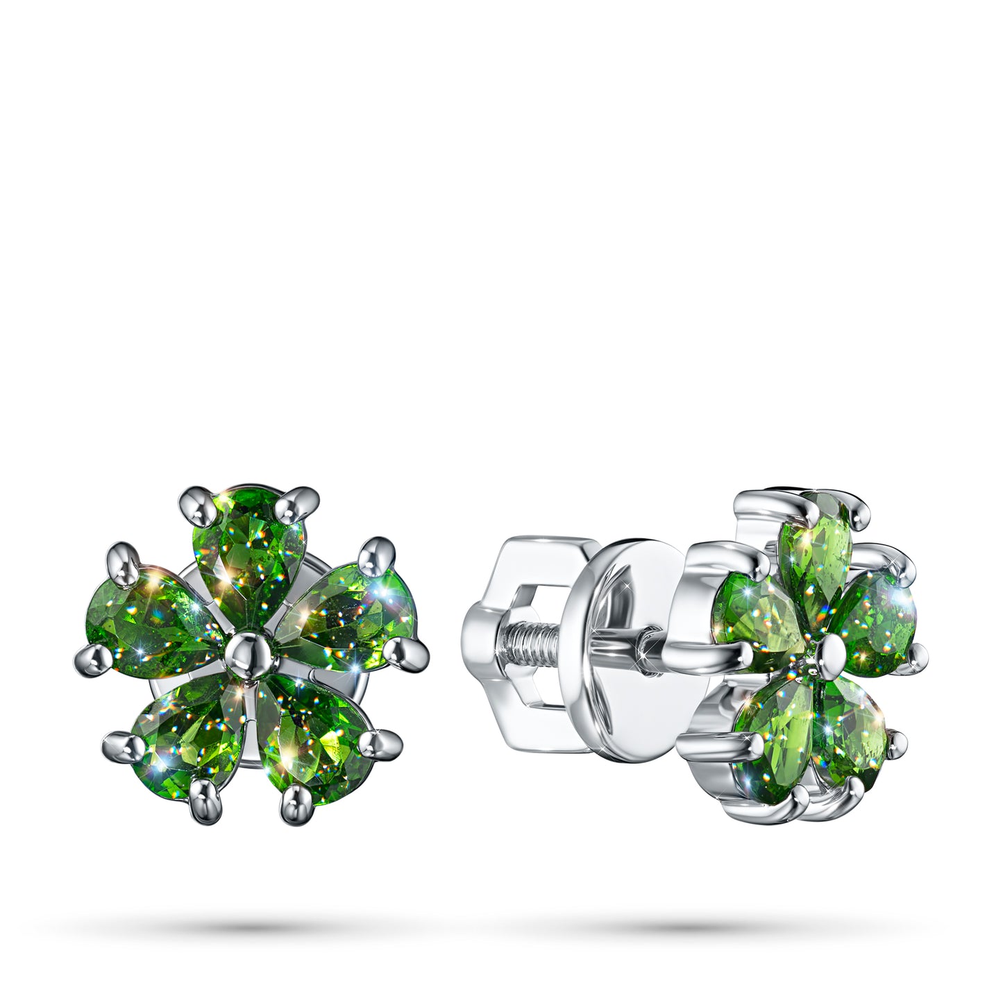 Sterling Silver Earring Studs with Chrome diopside 1.61 CT.TW