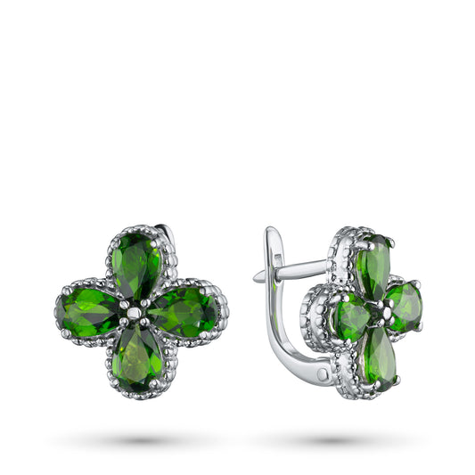 Sterling Silver Earrings with Chrome diopside 3.560 CT.TW