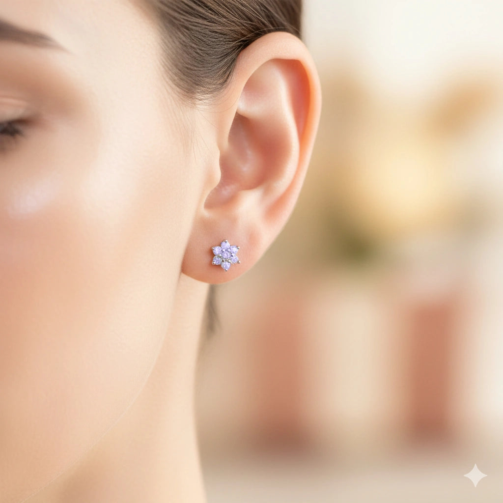Sterling Silver Earring Studs with Tanzanite 0.27 CT.TW