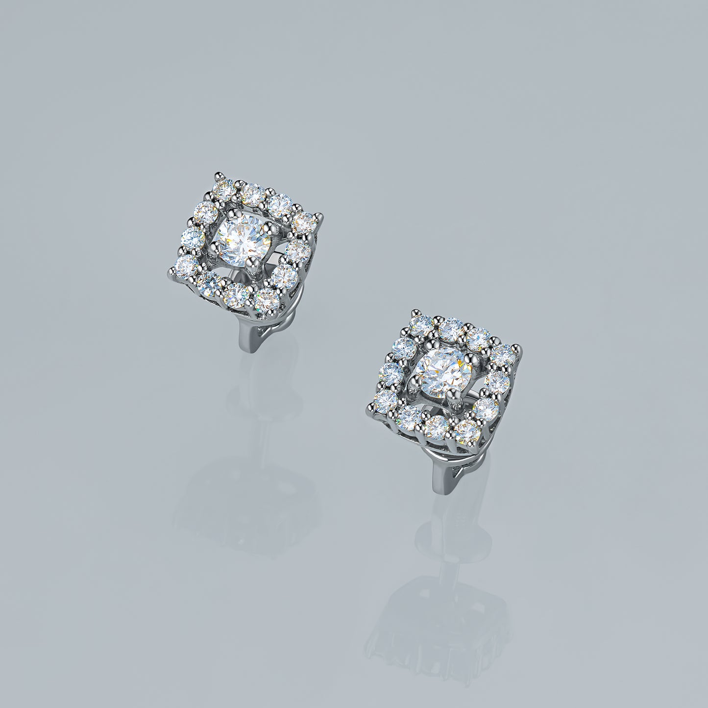 Sterling Silver Earring Studs with Sapphire and Lab-Created Diamonds 0.61 CT.TW