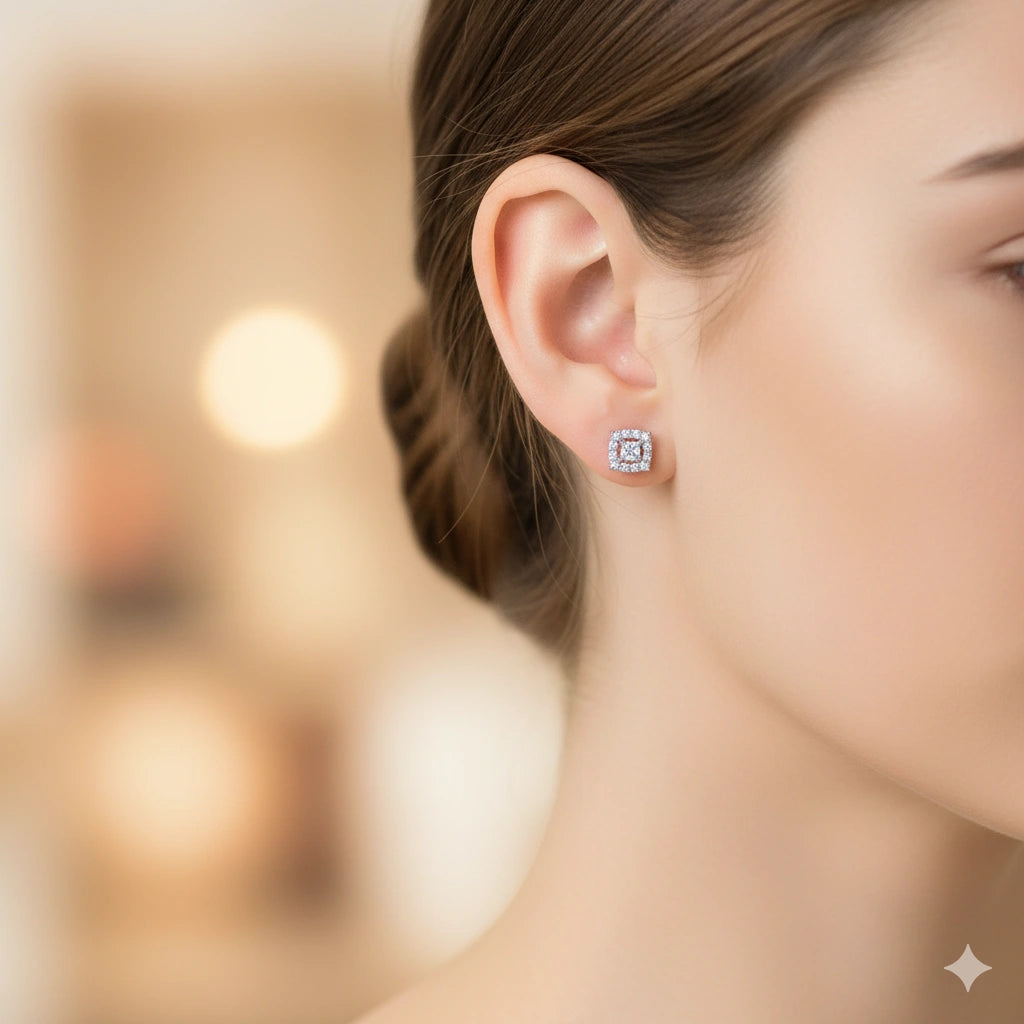 Sterling Silver Earring Studs with Sapphire and Lab-Created Diamonds 0.61 CT.TW