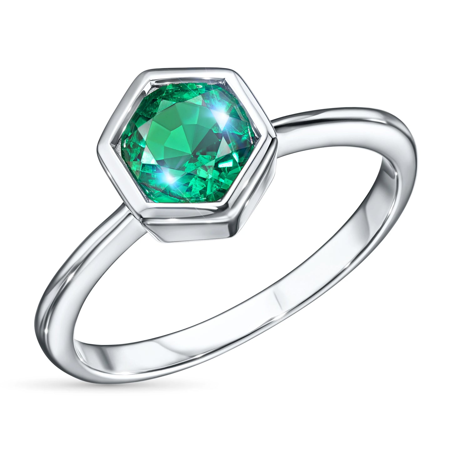 Sterling Silver Ring with Emerald 0.82 CT.TW