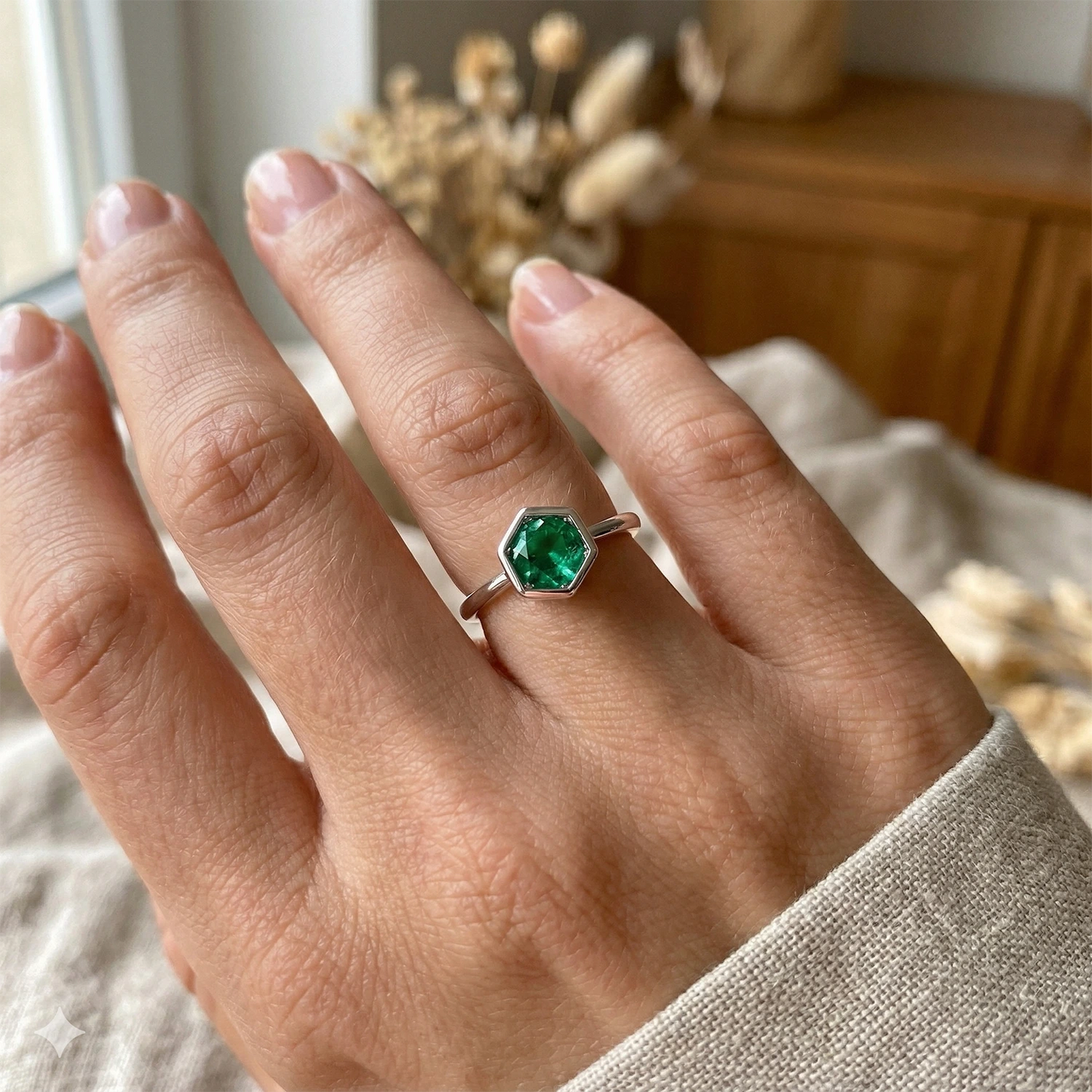 Sterling Silver Ring with Emerald 0.82 CT.TW