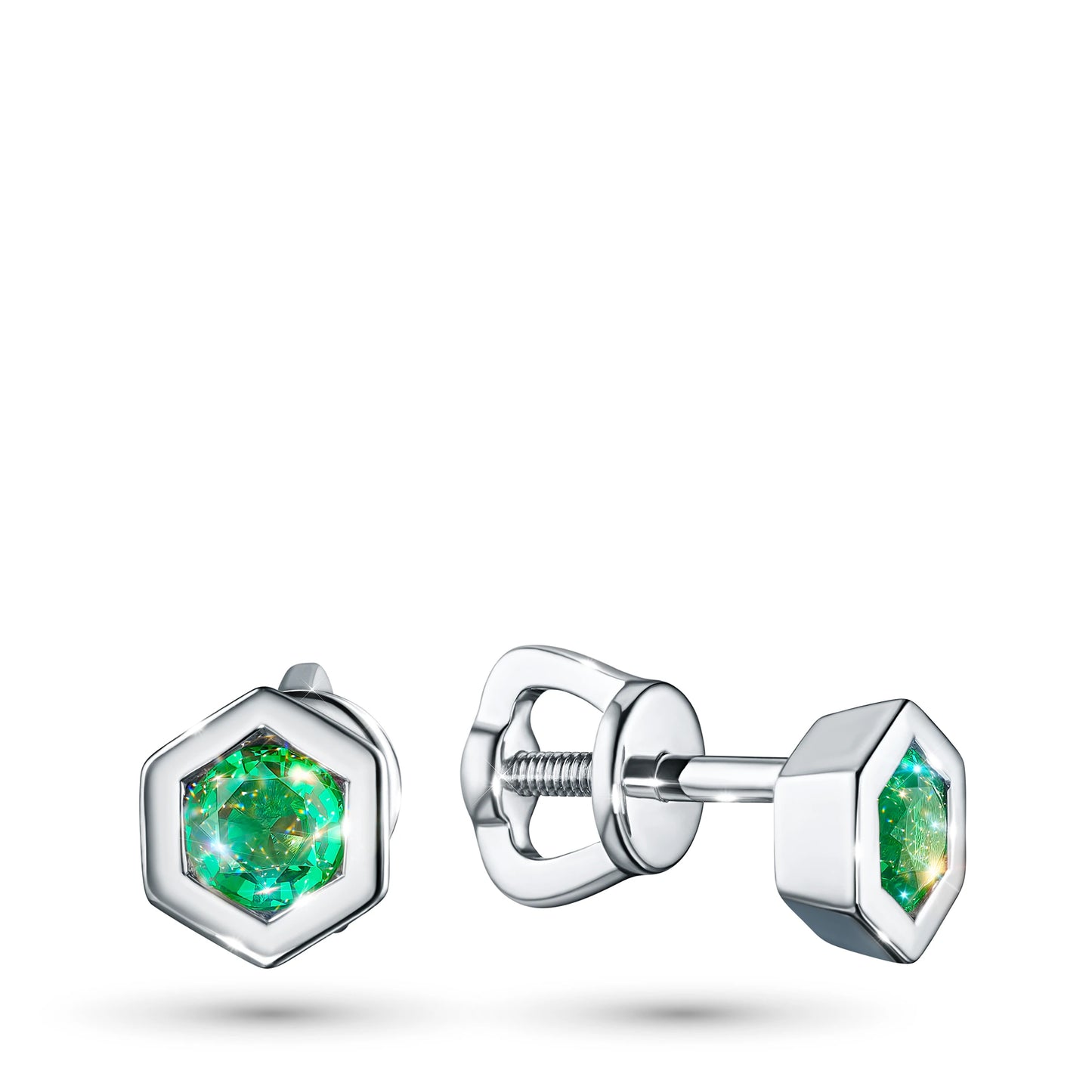 Sterling Silver Earring Studs with Emerald 0.45 CT.TW