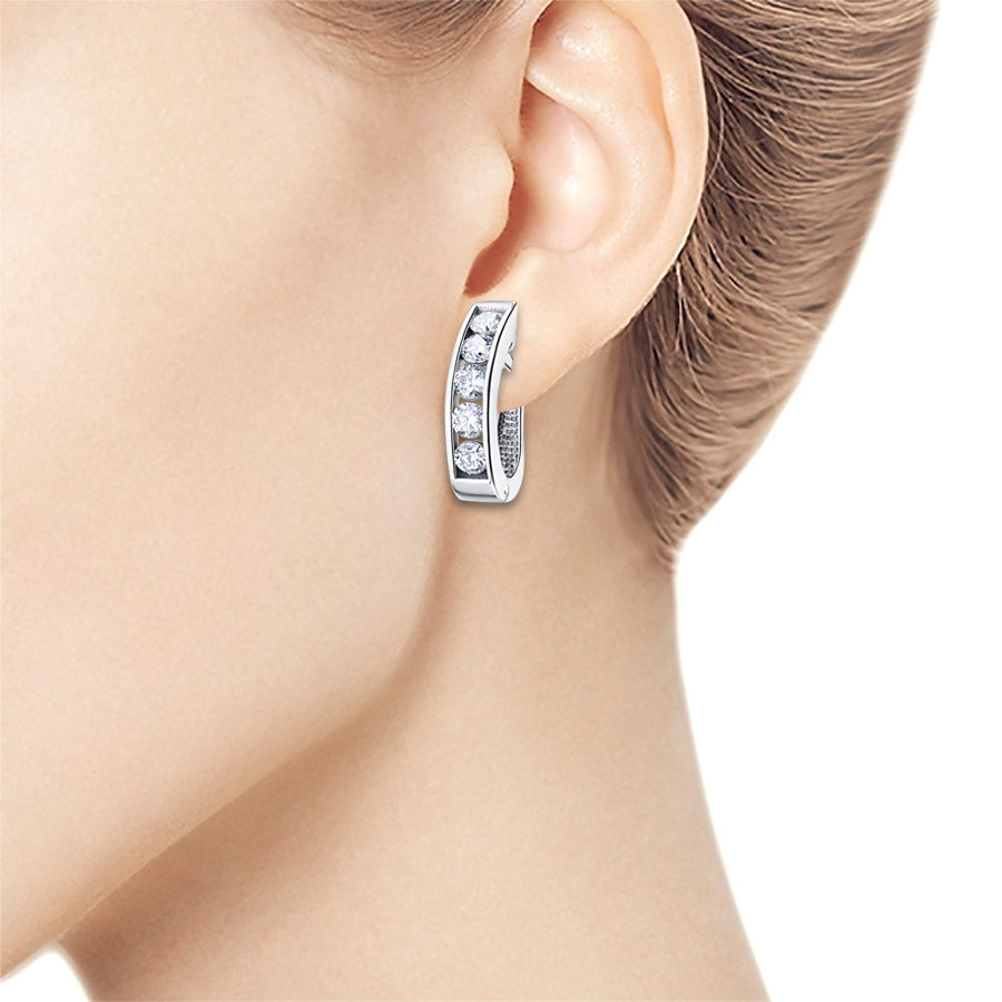 Sterling Silver Earrings with Lab-Created Diamonds 1.93 CT.TW
