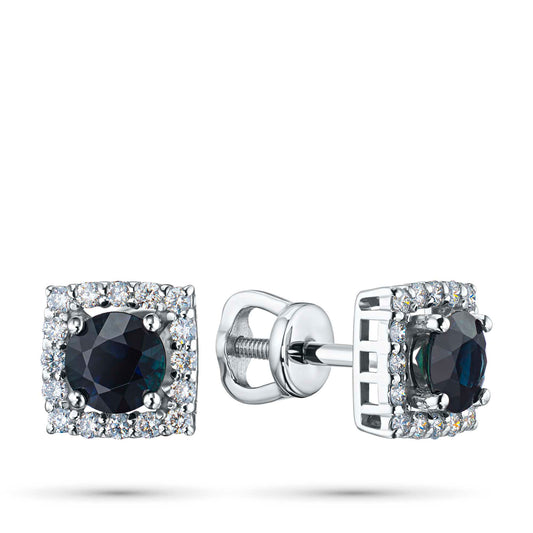 14K White Gold Earring Studs with Emerald and Lab-Created Diamonds 1.270 CT.TW