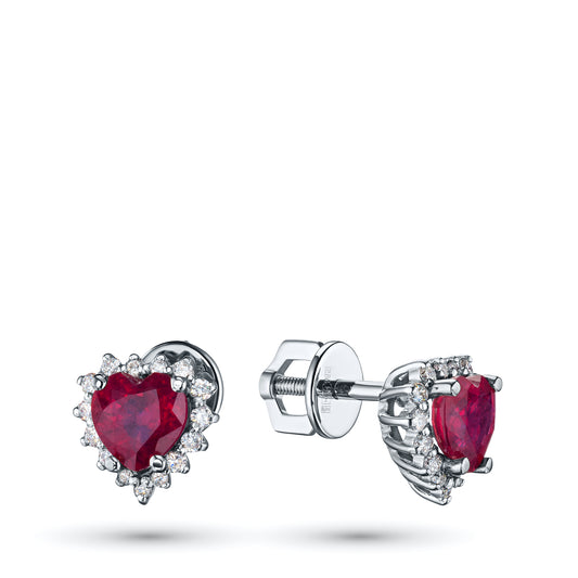 14K White Gold Earring Studs with Ruby grace and Lab-Created Diamonds 8.180 CT.TW