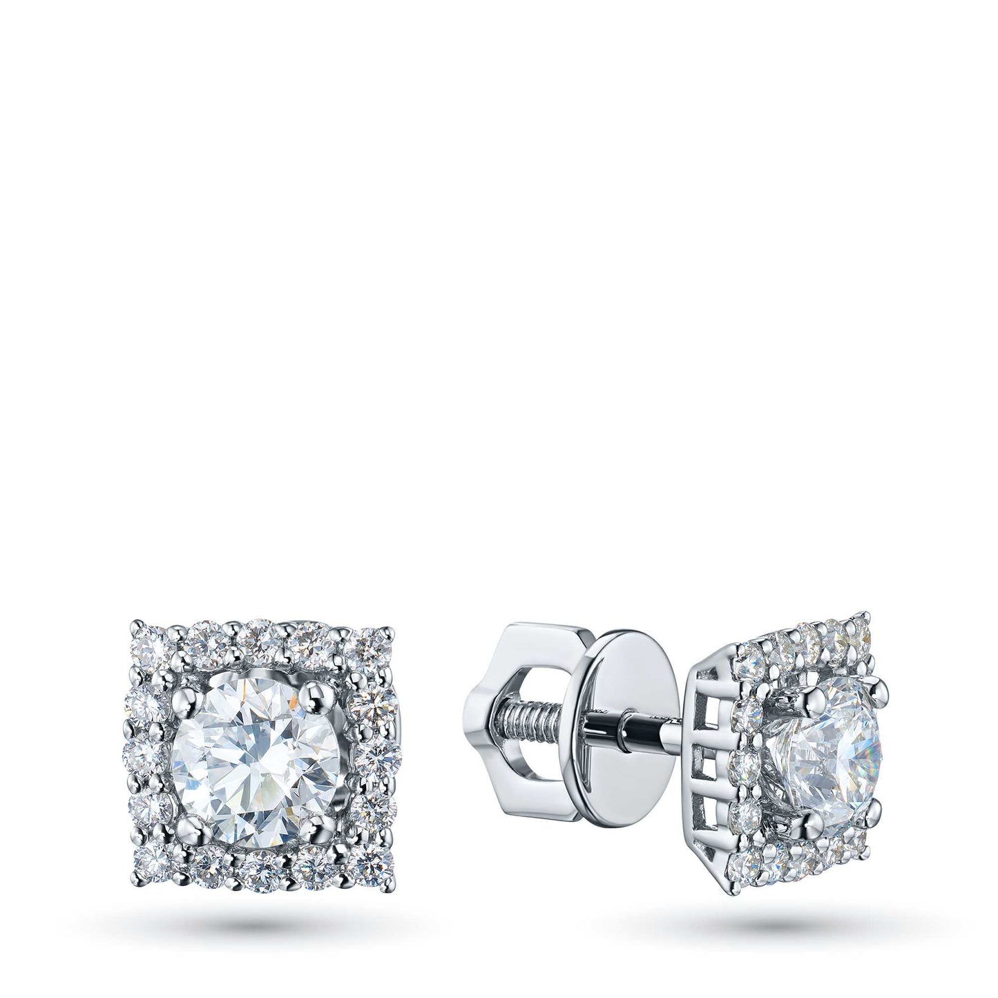 14K White Gold Earring Studs with Emerald and Lab-Created Diamonds 1.48 CT.TW