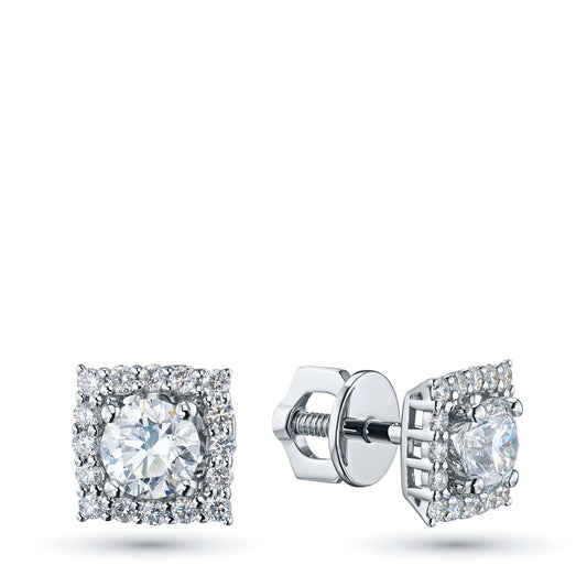 14K White Gold Earring Studs with Emerald and Lab-Created Diamonds 13.860 CT.TW