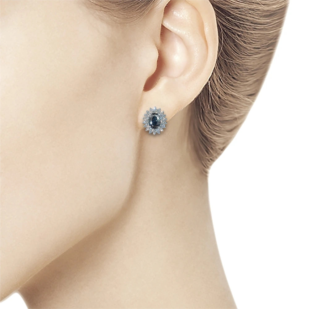 14K White Gold Earrings with Sapphire and Lab-Created Diamonds 5.100 CT.TW
