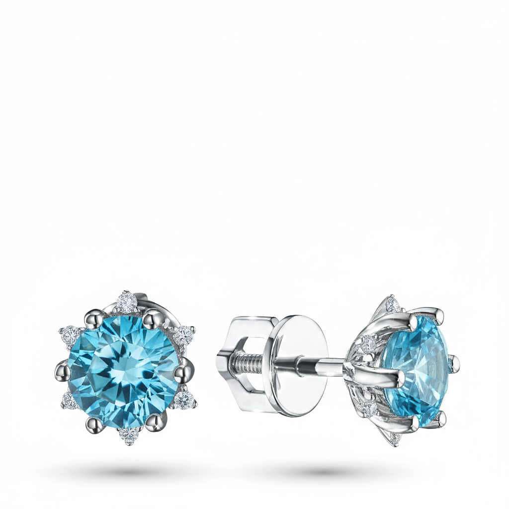 14K White Gold Earring Studs with Topaz and Lab-Created Diamonds 1.130 CT.TW