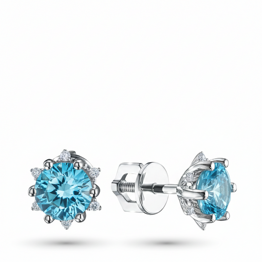 14K White Gold Earring Studs with Topaz and Lab-Created Diamonds 1.130 CT.TW