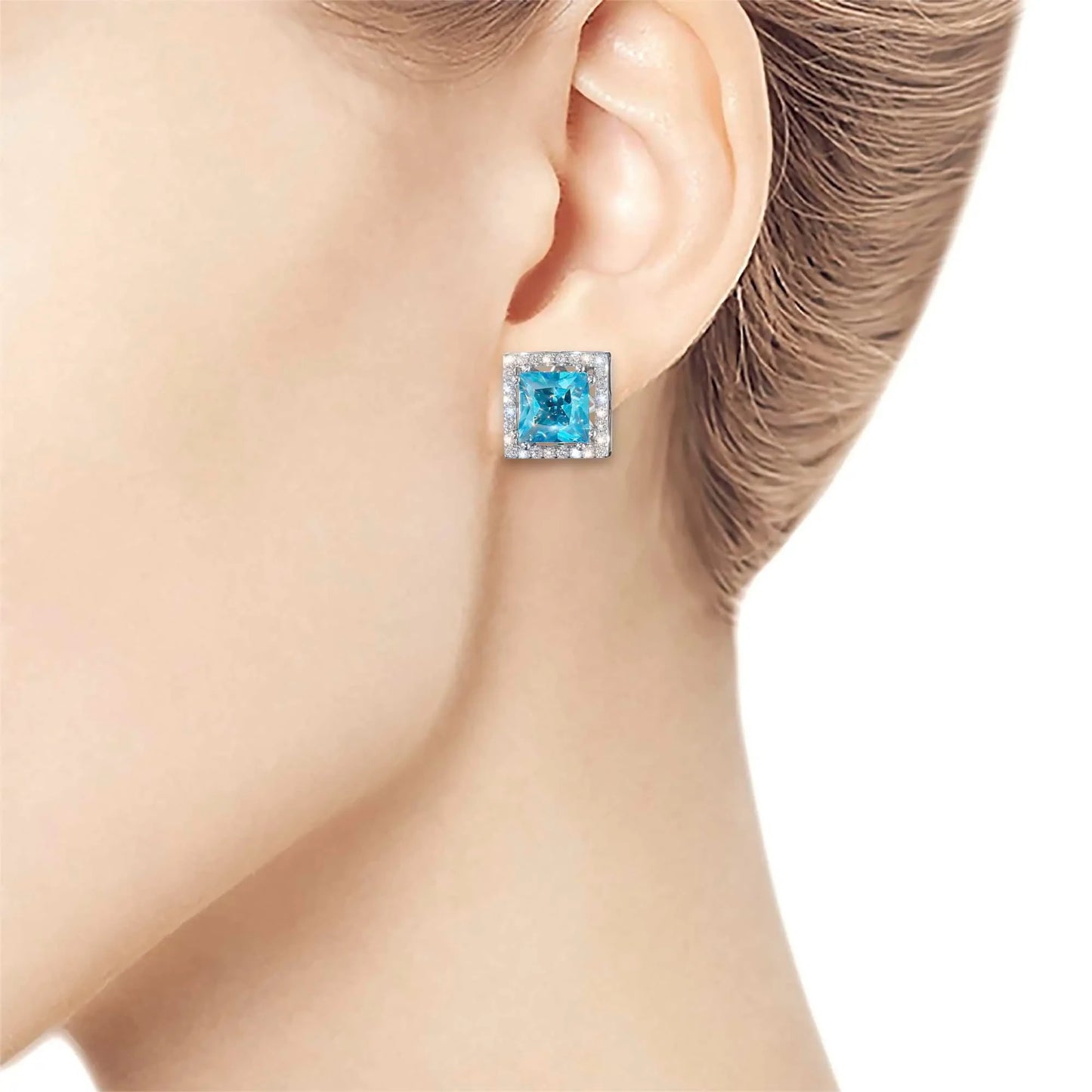 14K White Gold Earring Studs with Topaz and Lab-Created Diamonds 4.720 CT.TW