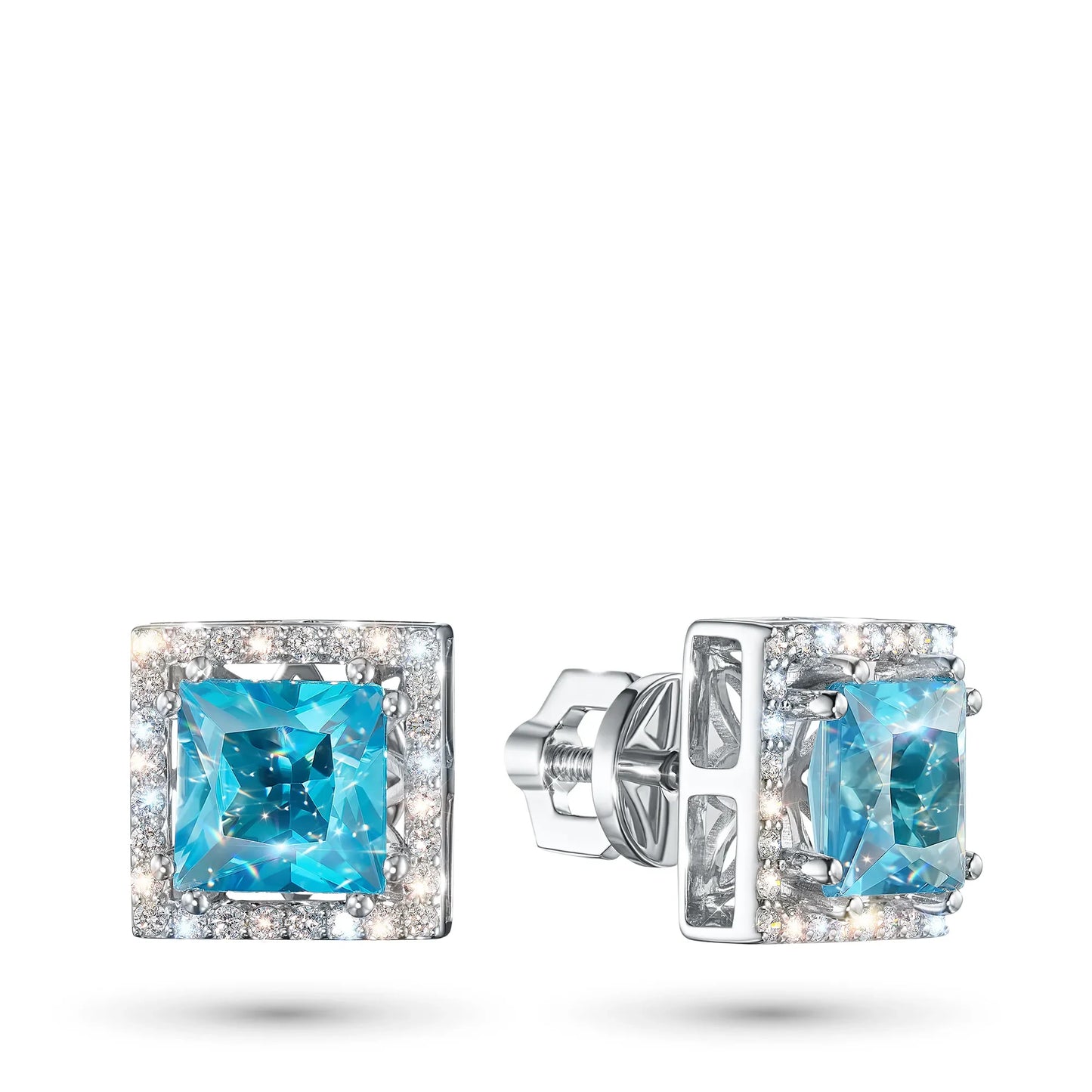 14K White Gold Earring Studs with Topaz and Lab-Created Diamonds 4.720 CT.TW